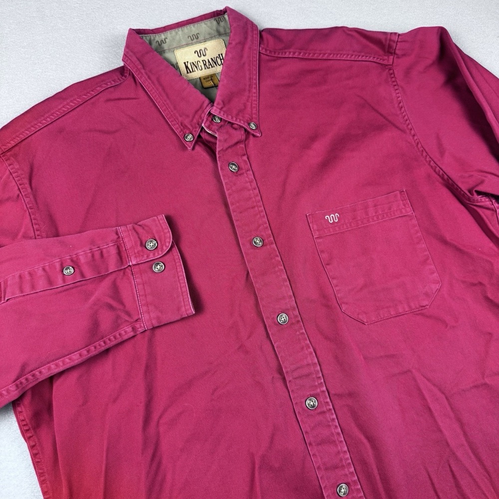 King Ranch Button Shirt Men LT Red Long Sleeve Western Workwear Pocket Rodeo